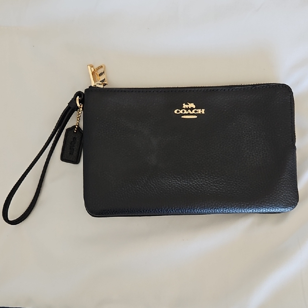 Coach Black Wristlet with Gold Details